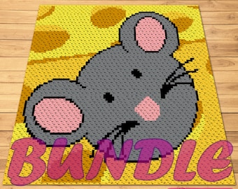 Crochet BUNDLE - C2C Crochet Couverture Pattern, Crochet Pillow Pattern, Crochet Mouse Pattern, Crochet Graphgan Pattern
