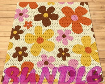 May include: A rectangular rug featuring a repeating pattern of large, stylized flowers in shades of orange, yellow, brown, and pink on a cream background. The word BUNDLE is overlaid in large pink letters, with a box stating SYMBOLIC IMAGE, NOT A PHOTO!