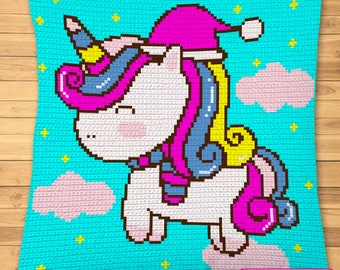 Unicorn Crochet Blanket, Crochet Unicorn Pillow, Tapestry Crochet Christmas Unicorn, Crochet Christmas Decoration Patterns