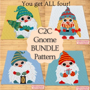 Paquet de Noël au Crochet, motif de Gnome au Crochet, motif de couverture au Crochet coin à coin, motifs afghans au Crochet de Noël C2C