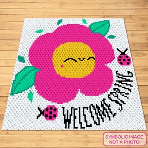 Crochet Spring Flower Pattern - C2C Crochet Blanket Pattern with Written Instructions - C2C Afghan Pattern, Corner to Corner Blanket Pattern