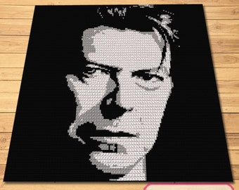 Crochet Celebrity David Bowie, Crochet Blanket Pattern, Crochet Graphgan Pattern, Crochet Afghan Blanket Pattern, Crochet Star Blanket