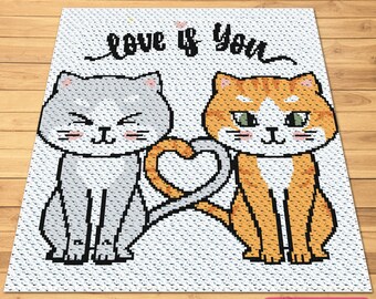 Gehaakt kattenpatroon, C2C Graphgan patroon, gehaakt dierenpatroon, C2C gehaakte kattendeken, gehaakte liefde, schattig haakpatroon