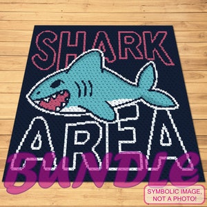 May include: A blue and white pixel art design of a shark with the text "SHARK AREA BUNDLE" in pink and white letters on a dark blue background.