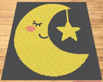 Mond Häkelmuster - C2C Häkeln Afghan, Ecke zu Ecke Decken Muster, süßes Häkelmuster, C2C Decken Muster, Graphghan häkeln