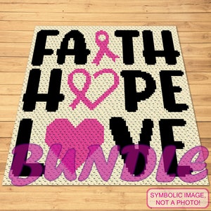 Faith Blanket Crochet Pattern, Crochet Pillow Pattern, Chemo Crochet, C2C Blanket, Awareness Ribbon Pattern, Cancer Ribbon Crochet, Graphgan