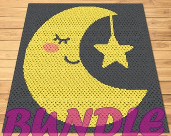 Crochet Moon Pattern Bundle - C2C Crochet Afghan, Tapestry Crochet Pillow Pattern, Celestial Crochet Pattern, Newborn Crochet Blanket