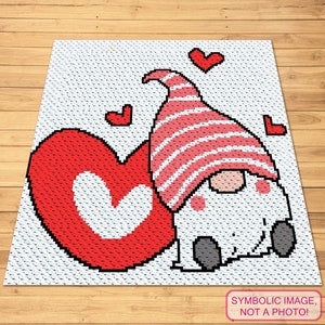 Crochet Gnome Pattern, C2C Afghan Pattern, Corner to Corner Blanket Pattern with Written Instructions, Valentine Crochet Gnome, Graphghan