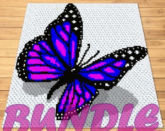 Crochet Butterfly Pattern Bundle, C2C Crochet Afghan, Tapestry Crochet Pillow Pattern, Crochet Animal Pattern, Crochet Bug Pattern, Graphgan