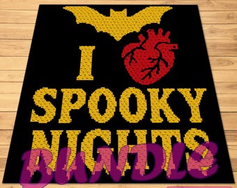 Crochet Spooky Pattern BUNDLE - C2C Crochet Afghan Pattern, Crochet Pillow Pattern, Halloween Graphghan Pattern, Scary Crochet Pattern