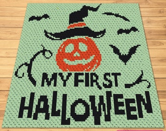 Modello Graphgan C2C, modello di coperta all'uncinetto di Halloween, modello di zucca all'uncinetto, modello di coperta per bambini all'uncinetto
