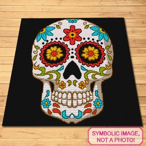 Crochet Sugar Skull, Crochet Skeleton, Halloween Crochet Blanket - Tapestry Crochet Blanket Pattern with Written Instructions