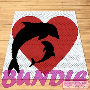 May include: A red heart with two black dolphin silhouettes inside. The larger dolphin is jumping over the smaller dolphin. The image is a symbolic representation and not a photograph.