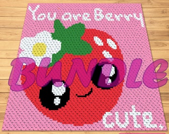 Cute Crochet Blanket, C2C Crochet Blanket Pattern, Crochet Pillow Pattern, Crochet Berry, Crochet Fruit Pattern, Valentines Day Crochet