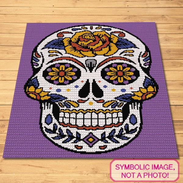 Crochet Sugar Skull, Crochet Skeleton Pattern, Halloween Crochet Blanket - Tapestry Crochet Blanket Pattern with Written Instructions