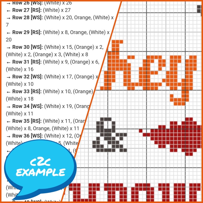 May include: A cross-stitch pattern for a heart with the word "love" in orange and red. The pattern is written out with the number of stitches for each row.