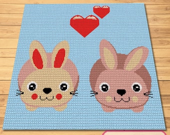 Crochet Bunny Pattern, Crochet Blanket Pattern, Baby Blanket Pattern, Valentines Day Crochet Pattern