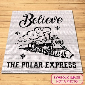 Patrón de tren navideño de crochet retro, crochet vintage, Graphgan de crochet simple, patrón de crochet tapiz con instrucciones escritas