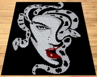 かぎ針編みのメデューサのパターン、C2C かぎ針編みのブランケットのパターン、かぎ針編みのグラフガンのパターン、神話のパターン、神秘的なパターン、ギリシャのかぎ針編みのパターン