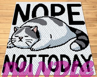 May include: A white and gray cat rug with the words "NOPE" and "NOT TODAY" in black. The cat is lying down with its eyes closed. The rug has a pink overlay that says "BUNDLE" and a small pink box that says "SYMBOLIC IMAGE, NOT A PHOTO!"