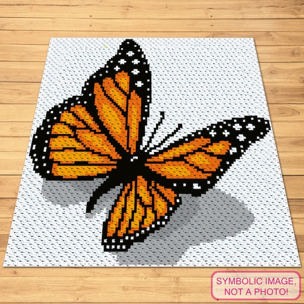 Papillon au crochet - Afghan au crochet C2C - Motif animal au crochet avec instructions écrites.