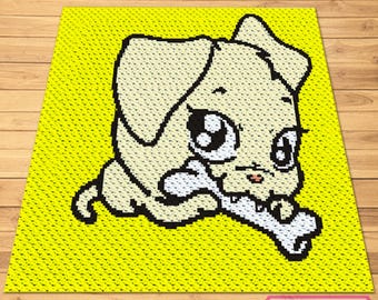 Corner to Corner Pattern, Crochet Puppy Dog Pattern, C2C Crochet Blanket Pattern, C2C Graphgan Pattern, Crochet Dog Pattern, Yellow Crochet