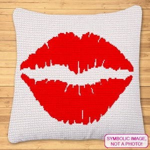 Patrón de labios de ganchillo, patrón de ganchillo de almohada de labios, almohada decorativa de ganchillo, patrón de Graphgan de ganchillo, decoración de ganchillo del día de San Valentín