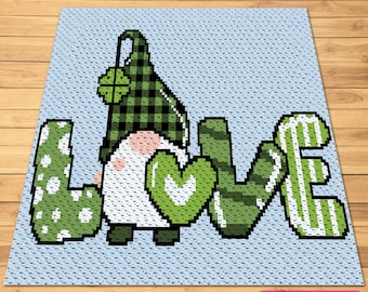 Crochet Gnome Pattern - C2C Crochet Blanket Pattern with Written Instructions - St. Patricks Day Crochet Pattern, Crochet Clover Pattern
