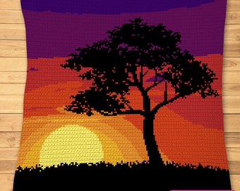Crochet Landscape - Tapestry Crochet Blanket and Crochet Pillow Pattern - Summer Crochet Pattern includes Graph and Written Instructions.