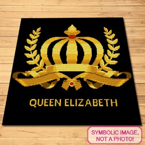 Crochet Queen Elizabeth Pattern, Crochet Crown Pattern, Crochet Blanket Pattern, Crochet Graphgan Pattern, Royal Pattern, Crochet Graph