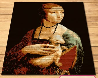 Crochet Portrait Lady With an Ermine - Tapestry Crochet Blanket Pattern with Written Instructions, Crochet Art Pattern, Crochet Painting