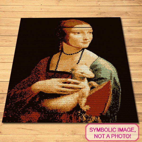 Crochet Portrait Lady With an Ermine - Tapestry Crochet Blanket Pattern with Written Instructions, Crochet Art Pattern, Crochet Painting