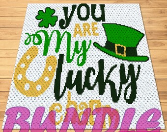 Crochet St Patricks Day Pattern BUNDLE - C2C Graphgan Pattern and Tapestry Crochet Pillow Pattern, Crochet Lucky, Crochet Shamrock Pattern