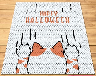 C2C Virkade Halloween-kattmönster, C2C Grafiskt mönster, Halloween-virkad filt, Virkat kattfiltmönster med skriftliga instruktioner
