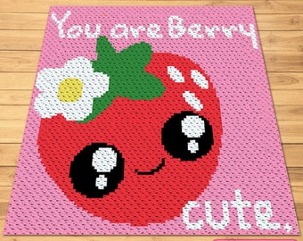 Berry Cute Crochet Blanket - C2C Crochet Blanket Pattern, Crochet Berry, Crochet Fruit Pattern, Valentines Day Crochet