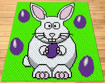 Easter Crochet Bunny, C2C Crochet Blanket Pattern, Spring Crochet Patterns, Crochet Bunny Blanket Pattern, Corner to Corner Blanket Pattern