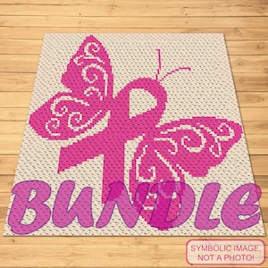 Crochet Bundle - C2C Blanket Pattern and Crochet Pillow Pattern - Lupus Awareness Butterfly, Butterfly Crochet Pattern, C2C Graphgan Pattern