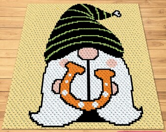 Crochet Gnome Pattern - C2C Crochet Blanket Pattern with Written Instructions - St. Patricks Day Crochet Pattern, Crochet Horseshoe