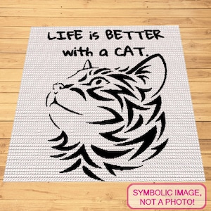 Modello gatto all'uncinetto, modello afgano gatto all'uncinetto, modello uncinetto singolo, modello coperta all'uncinetto SC, modello grafico all'uncinetto