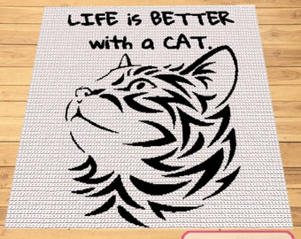 Crochet Cat Pattern, Crochet Cat Afghan Pattern, Single Crochet Pattern, SC Crochet Blanket Pattern, Crochet Graphgan Pattern