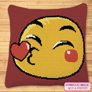 Crochet Emoji Pattern, Lips Pillow Crochet Pattern, Crochet Decorative Pillow, Crochet Graphgan Pattern, Valentines Day Crochet Decor
