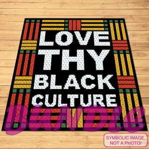 以下が含まれることがあります： 黒と白のグラフィックで、「Love Thy Black Culture」というテキストが黒の背景に白いフォントで表示されています。背景は、赤、黄、緑、黒のストライプのカラフルなボーダーで囲まれています。