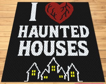Haunted House Crochet Pattern, C2C Crochet Afghan Pattern with Written Instructions, Corner To Corner Crochet Pattern, Scary Crochet Pattern
