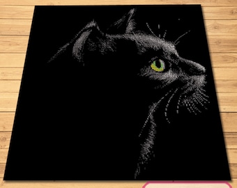 Gatto nero all&#39;uncinetto, modello gatto all&#39;uncinetto, modello coperta gatto all&#39;uncinetto, afgano gatto all&#39;uncinetto, modello Graphgan all&#39;uncinetto, modello animale all&#39;uncinetto