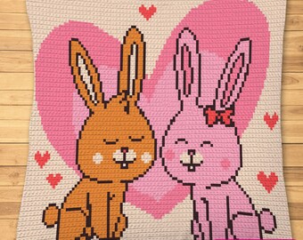 Crochet Bunny Pattern, Crochet Graphgan Pattern, Crochet Animal Pillow Pattern, Crochet Bunny Blanket, Crochet Rabbit Pattern, Crochet Love