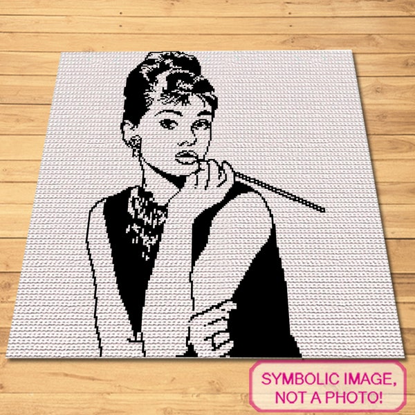 Crochet Celebrity Audrey Hepburn - Modèle de couverture au crochet pour tapisserie, modèle de portrait au crochet avec instructions écrites