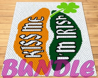 Irish Crochet, Crochet St Patricks Day Pattern BUNDLE - C2C Graphgan Pattern and Tapestry Crochet Pillow Pattern, Crochet Shamrock Pattern
