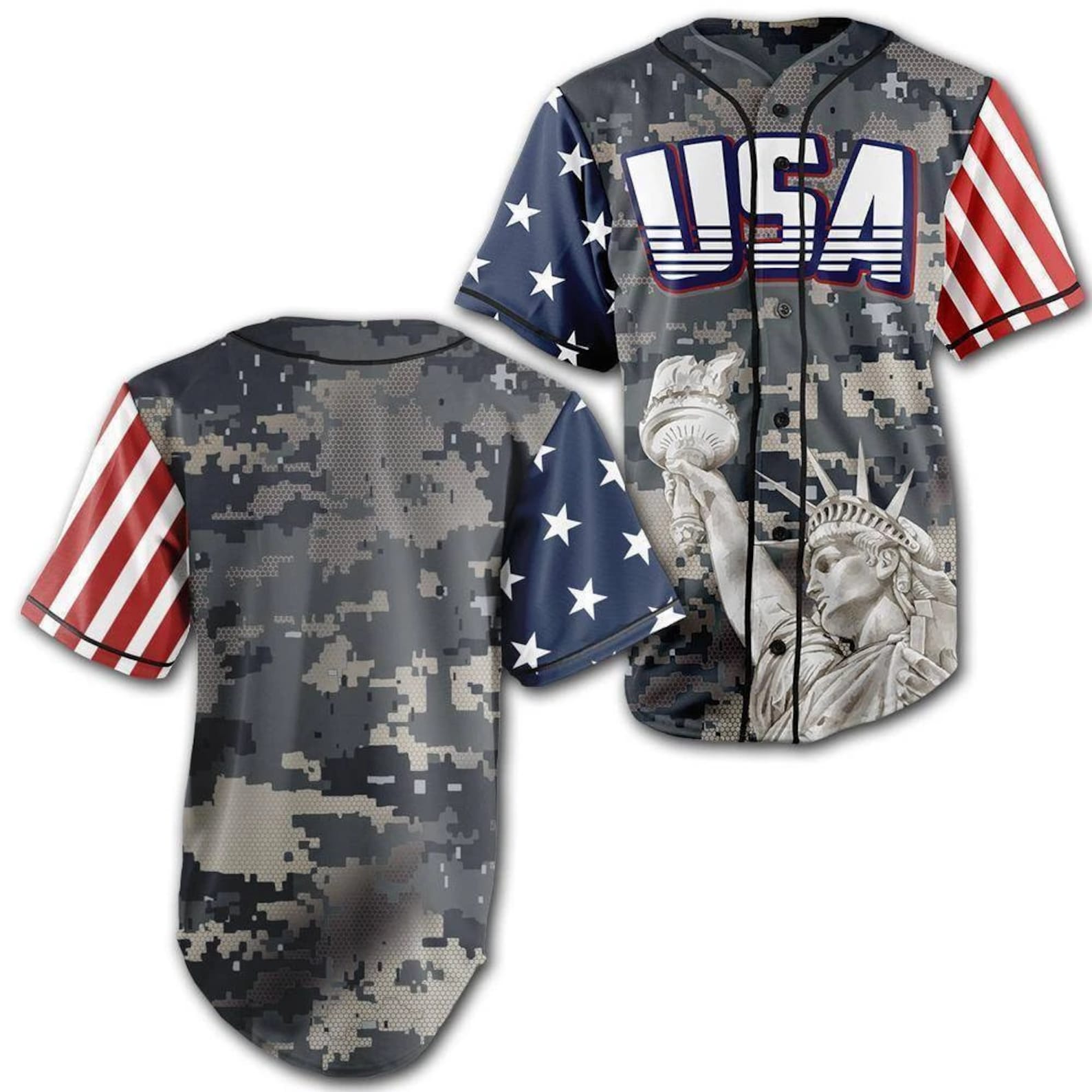 Custom Camo America Baseball Jersey Grey with Navy/Red Etsy