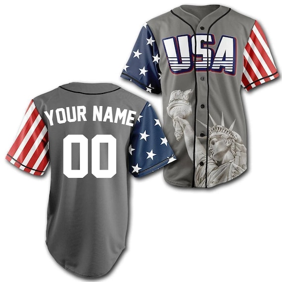 Custom Grey America Baseball Jersey Grey con acentos rojos navyos Jersey personalizado con su nombre y numero Etsy Mexico