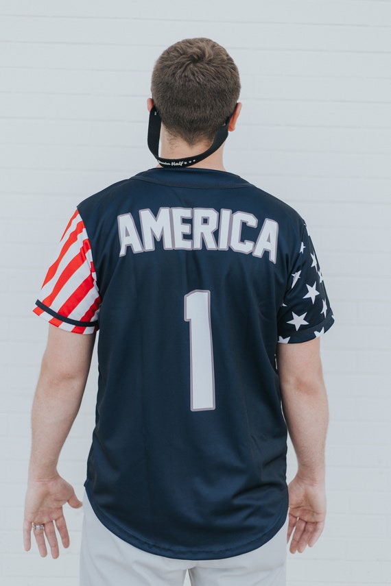 Blue America 1 Baseball Jersey Etsy Blue America 1 Baseball Jersey Etsy